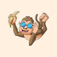 Vector illustration of cartoon monkey with banana