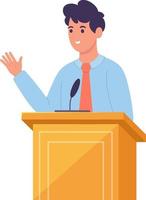 businessman giving a talk on the podium vector