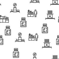 Medical Drugs Production Factory Icons Set Vector