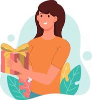 a young woman gets a gift box vector