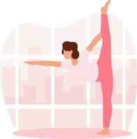 personaje de niña de diseño plano en posición de yoga vector
