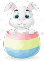 Cute doodle bunny in egg with watercolor illustration vector