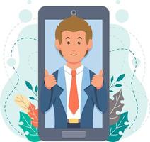 concept of business man giving virtual learning vector