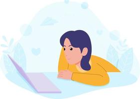 portrait of a woman playing on a laptop vector