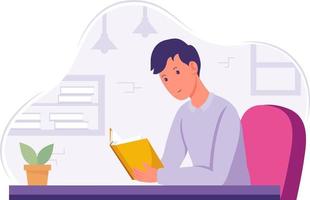 concept of an office worker man reading a book on an office background vector