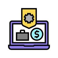 Ilustración de vector de icono de color de proceso de protección de computadora portátil de negocios