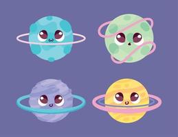 planetas espaciales kawaii vector