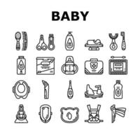 conjunto de iconos de accesorios y equipos para bebés vector
