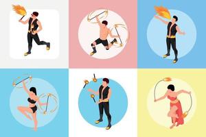 Fireshow People Isometric Square Set vector