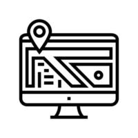 computer monitor map location line icon vector illustration