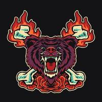 Bear Head Bone Fire  Retro Vector Illustration