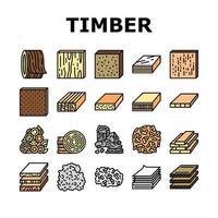 Timber Wood Industrial Production Icons Set Vector