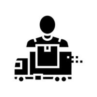 mover delivery service worker and truck glyph icon vector illustration