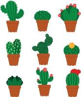 conjunto de diferentes tipos de cactus. ilustración vectorial cactus espinosos y en flor. colección de cactus en tobogán de flores aislado sobre fondo blanco. elemento de diseño para carteles, folletos, pancartas vector