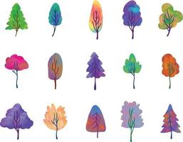 Hand Drawn Watercolor Tree Collections, Abstract Style. vector