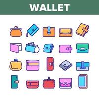 Wallet Accessory Cash Collection Icons Set Vector