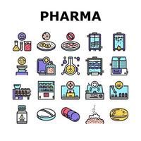 Pharmaceutical Production Factory Icons Set Vector