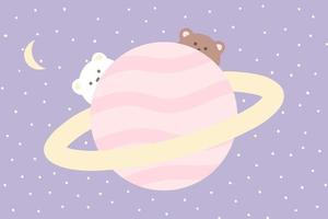 Cute bear and space with pastel color vector