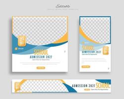 School admission sosial media post template and web banner for internet ads