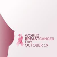 World breast cancer day campaign. female breast silhouette with pink ribbon. Vector illustration