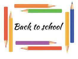 Back to school frame template with colored pencils concept of drawing and education banner on white background vector