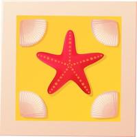 Photo of Red starfish seashell. Beach clipart,ocean star element concept. Stock vector illustration isolated on white background in flat cartoon style.