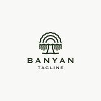 Ilustración de vector plano de plantilla de diseño de icono de logotipo de árbol de banyan