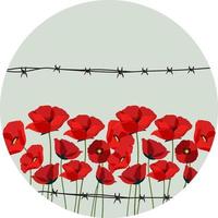 Poppy flower behind barbed wire logo vector