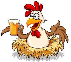 gallo de dibujos animados con vaso de cerveza vector