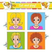 Cut and play. Flash cards. Color puzzle. Education developing worksheet. Activity page. Game for children. Funny character. Isolated vector illustration. cartoon style.