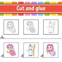 Cut and glue. Game for kids. Education developing worksheet. Color activity page. cartoon character. vector