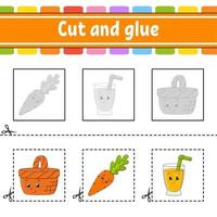 Cut and glue. Game for kids. Education developing worksheet. Color activity page. cartoon character. vector