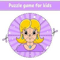 Cut and play. Round puzzle. Logic puzzle for kids. Activity page. Cutting practice for preschool. cartoon character. vector