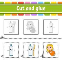 Cut and glue. Game for kids. Education developing worksheet. Color activity page. cartoon character. vector