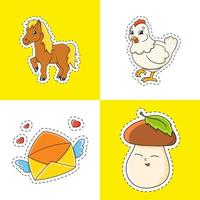 Set stickers with contour. cartoon character. Colorful vector illustration. Isolated on color background. Template for your design.