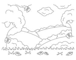 Wonderful natural landscape. Coloring book page for kids. Cartoon style. Vector illustration isolated on white background.