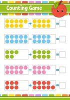 Addition and subtraction. Task for kids. Education developing worksheet. Activity color page. Game for children. Funny character. Isolated vector illustration. cartoon style.