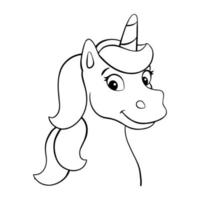 Coloring page for kids head unicorn. Digital stamp. Cartoon style character. Vector illustration isolated on white background.