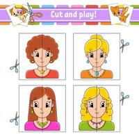 Cut and play. Flash cards. Color puzzle. Education developing worksheet. Activity page. Game for children. Funny character. Isolated vector illustration. cartoon style.