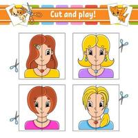 Cut and play. Flash cards. Color puzzle. Education developing worksheet. Activity page. Game for children. Funny character. Isolated vector illustration. cartoon style.