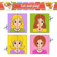 Cut and play. Flash cards. Color puzzle. Education developing worksheet. Activity page. Game for children. Funny character. Isolated vector illustration. cartoon style.