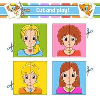 Cut and play. Flash cards. Color puzzle. Education developing worksheet. Activity page. Game for children. Funny character. Isolated vector illustration. cartoon style.