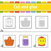 Cut and glue. Game for kids. Education developing worksheet. Color activity page. cartoon character. vector