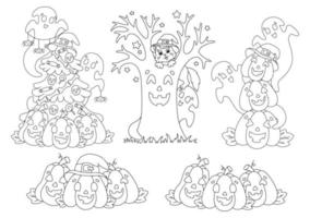 Coloring book page for kids. Halloween theme. Cartoon style character. Vector illustration isolated on white background.