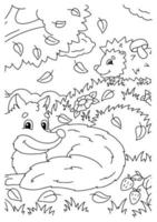 lindo zorro en el bosque de otoño. página de libro para colorear para niños. personaje de estilo de dibujos animados. ilustración vectorial aislado sobre fondo blanco. vector