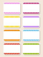 Set stickers for design. Empty template. Name tags, gift labels. Perfect for folders, daily journals, notebooks, lunch bags, pencil boxes. Rectangular label. Color vector isolated illustration.