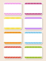 Set stickers for design. Empty template. Name tags, gift labels. Perfect for folders, daily journals, notebooks, lunch bags, pencil boxes. Rectangular label. Color vector isolated illustration.