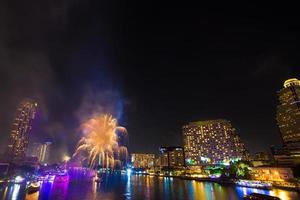 Firework at Chao Phraya River in countdown celebration party 2016 Bangkok Thailand photo