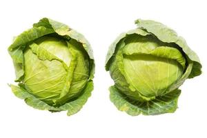 Top view of closeup two cabbage on isolated white background photo