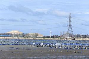 High voltage power pole in the sea photo